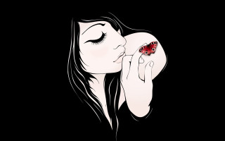 Ladybug woman kissing lips black - illustration free wallpaper