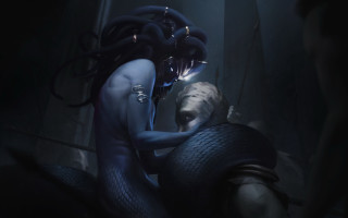 Woman snake back dark room - artem demura free wallpaper