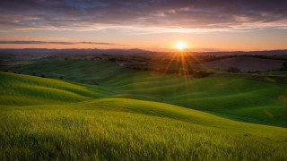 Sunset hills landscape clouds ocean - a few hill free wallpaper
