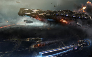 Large ship guns smoke battle - star citizen halo free wallpaper