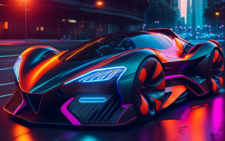 Futuristic car neon city night 3 - synthwave style free wallpaper