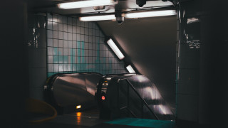 Subway metal escalator tiled wall - underground comix free wallpaper