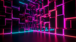 Neon squares room 3d render - c4d free wallpaper