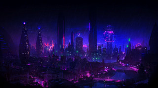 City lights night afrofuturism matte - matte painting concept art free wallpaper