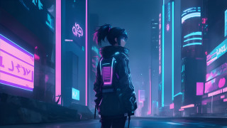 Cyberpunk city night neon pony - neon free wallpaper