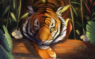 Tiger jungle laying smiling digital - the jungle free wallpaper