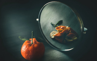 Orange mirror leaf surrealism photorealistic - a half free wallpaper