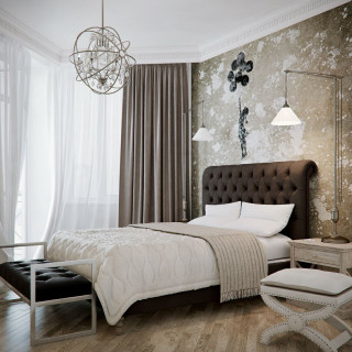 Bedroom with bed interior design 24 - free 3d render wallpaper