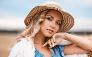 Woman hat blue dress straw - anna maria barbara abesch free wallpaper