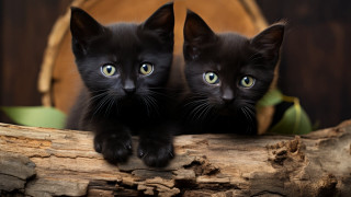 Two black kittens sitting log - curious free wallpaper
