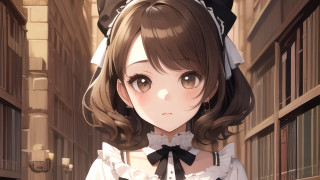 Girl white dress black bow - tall building free wallpaper
