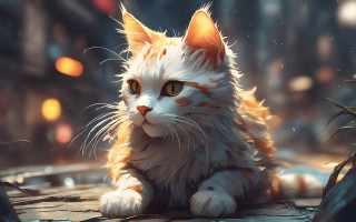 White cat rainy street corner - a white cat free wallpaper