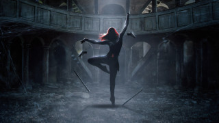 Woman sword light ruins rain - dystopian art free wallpaper
