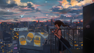 Girl city skyline night cloudy - a cloudy sky in the background free wallpaper
