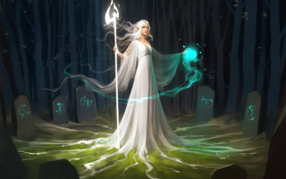 Woman white dress forest glowing - glowing free wallpaper