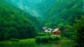 House forest lake mountain nature 2 - art free wallpaper