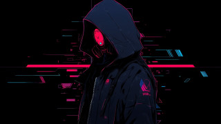 Hooded man cyberpunk red light - cyberpunk art free wallpaper