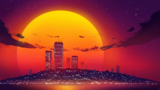 City skyline orange sun bird - alena aenami free wallpaper