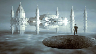 Man castle reflection ocean outdoors - free sci-fi wallpaper
