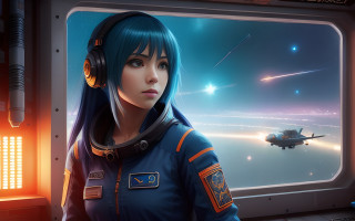 Woman space station window shuttle - art station free wallpaper
