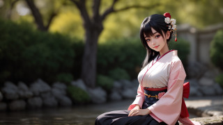 Woman kimono river pond bokeh - a woman in a kimono free wallpaper