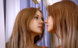 Mirror reflection two women eyelash - two woman free wallpaper