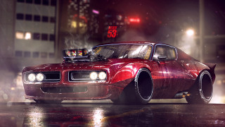 Red car suitcase city night - a city free wallpaper