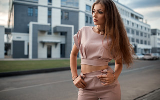 Woman long hair street corner - neoclassicism free wallpaper for desktop