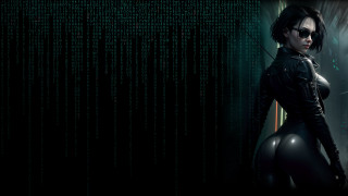 Woman black leather cyberpunk wall - cyberpunk art free wallpaper