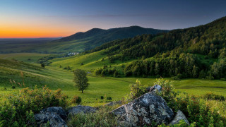 Beautiful valley mountain sunset green - sunset free wallpaper