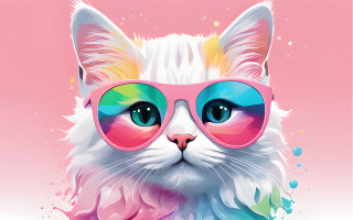 Cat sunglasses pink background white - a pop art painting free wallpaper