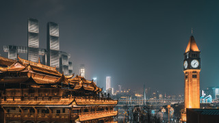 Clock tower cityscape night ferris - over a city free wallpaper