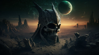 Skull desert planet moon night - distant free wallpaper
