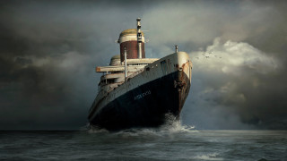 Large ship ocean cloudy sky - stuckism free wallpaper
