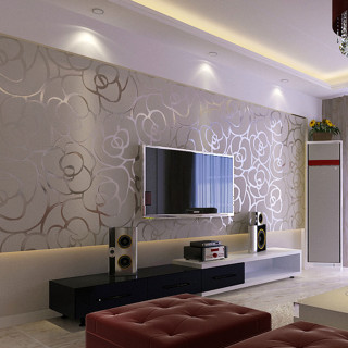 Living room couch television fireplace - free 3d render wallpaper