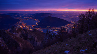 Mountain city night purple sky - a mountain top free wallpaper