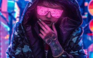 Pink glasses hoodie cyberpunk neon - room free wallpaper for desktop