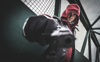 Red hoodie man gun cosplay - a red hoodie free wallpaper