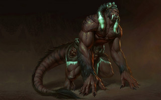 Demonic green eyes kneeling glowing - demonic free wallpaper