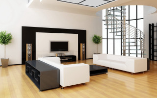Livingroom white black couch tv - minimalism free wallpaper