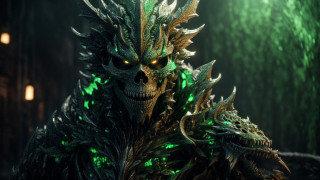 Demonic creature glowing eyes green - cedric peyravernay free wallpaper