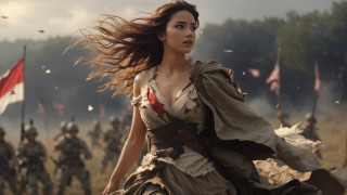Woman running field soldiers flag - vfx free wallpaper for desktop