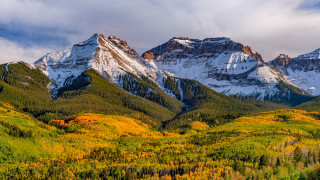 Mountain range snowy trees autumn - the top free wallpaper