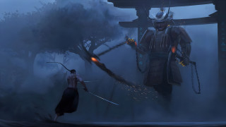 Demon sword fantasy forest night - his back and a demon free wallpaper