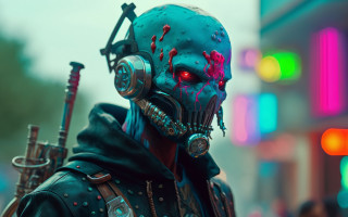 Man gasmask neon cyberpunk glow - free cyberpunk wallpaper