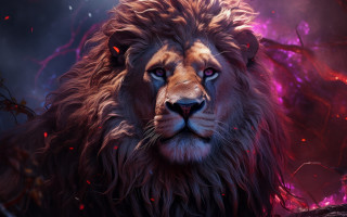 Lion blue eyes red mane - artistic free wallpaper