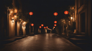 Night street lanterns kimono moon - lantern free wallpaper
