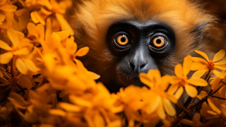 Monkey big eyes yellow flowers - winning free wallpaper for desktop