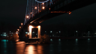 Night bridge reflection city lights 2 - long exposure free wallpaper
