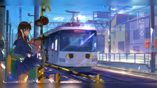 Woman train city plein pleated - art station free wallpaper